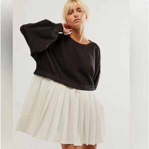 Free People Eleanor Striped Sweatshirt Mini Dress  OVERSIZED Black Combo